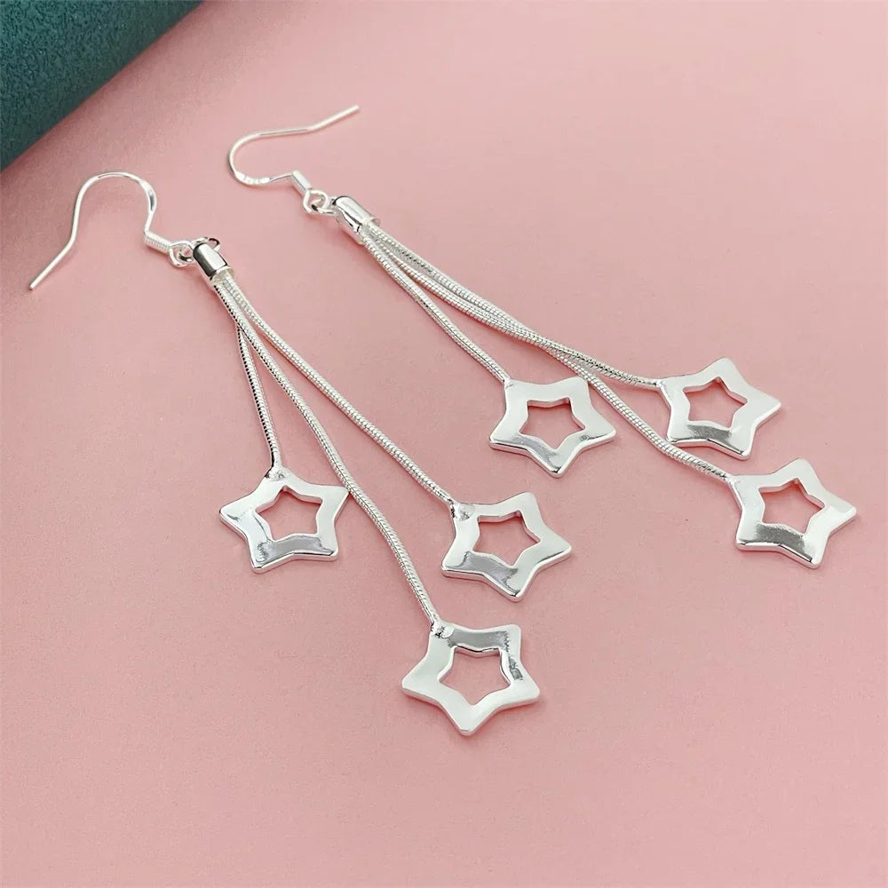 925 Silver Heart Shape Earrings Women Exquisite Student Jewelry Accessories