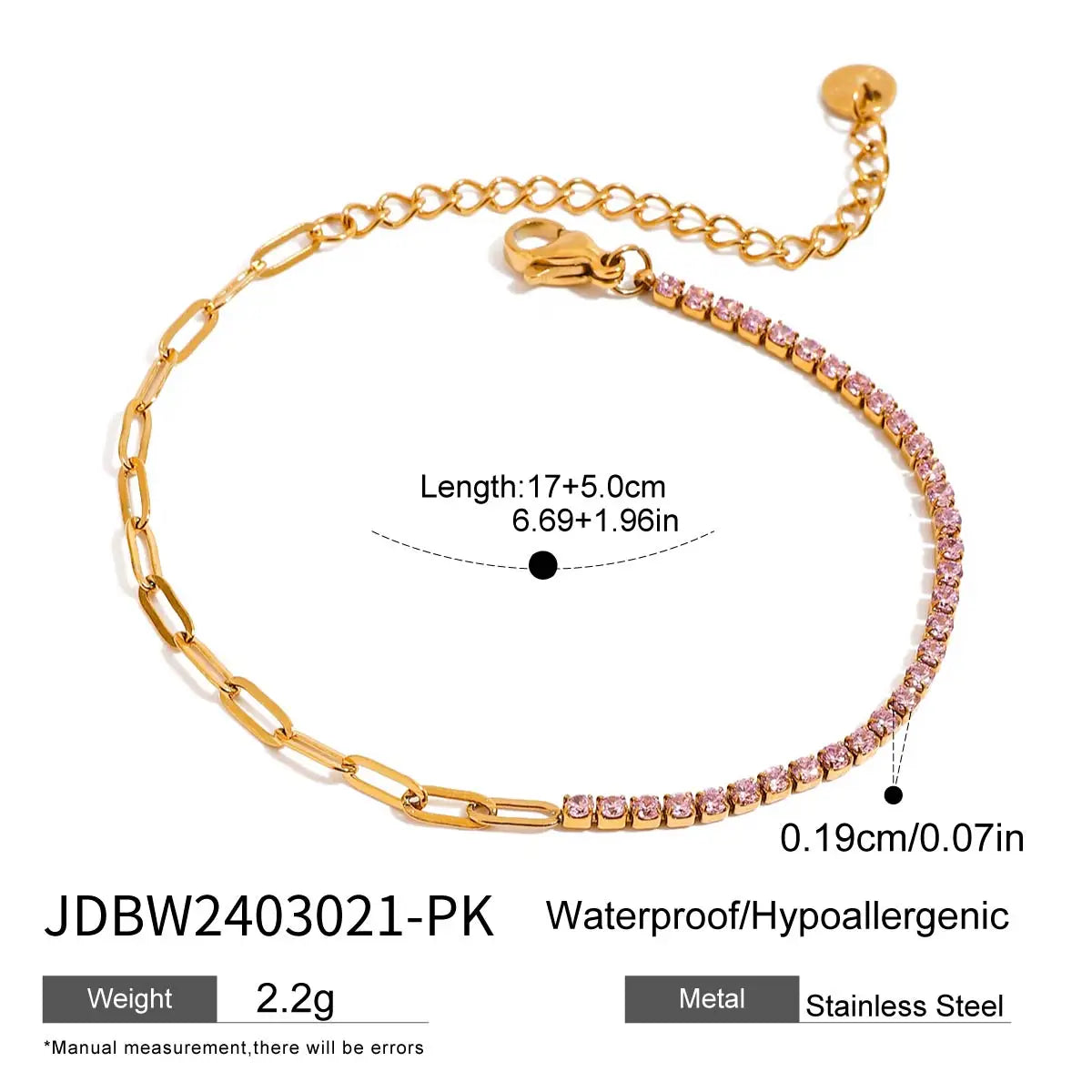 Youthway Zircon Star Metal Chain Bracelet Bangle Gold Plated Stainless Steel Watproof Summer Trendy Wrist Jewelry For Women