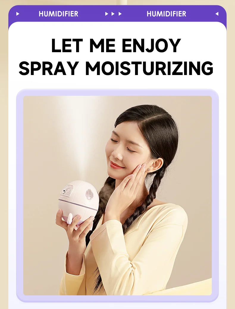220mL Space Capsule Air Humidifier USB Plug in Rechargeable Mist Aromatherapy Water Diffuser 7 Colors Atmosphere Light