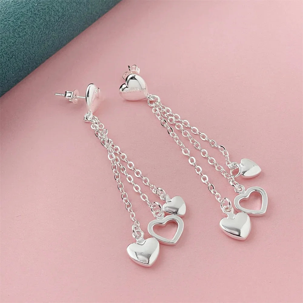 925 Silver Heart Shape Earrings Women Exquisite Student Jewelry Accessories
