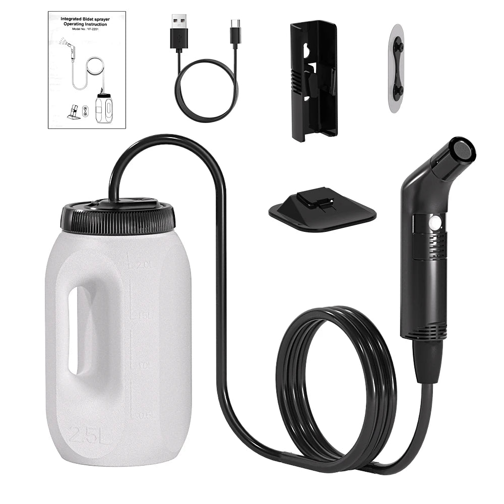 2.5L Portable Electric Bidet Rechargeable Shataf Hand Bidet Butt Sprayer for Personal Hygiene Cleaning Travel Camping Bidet