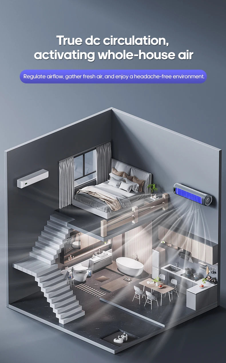 KINSCOTER Portable Air Conditioner Fan 2000mAh Quiet Desktop Tower Fan Wall Non-drilling Circulating Fan 3 Speeds Adjustable