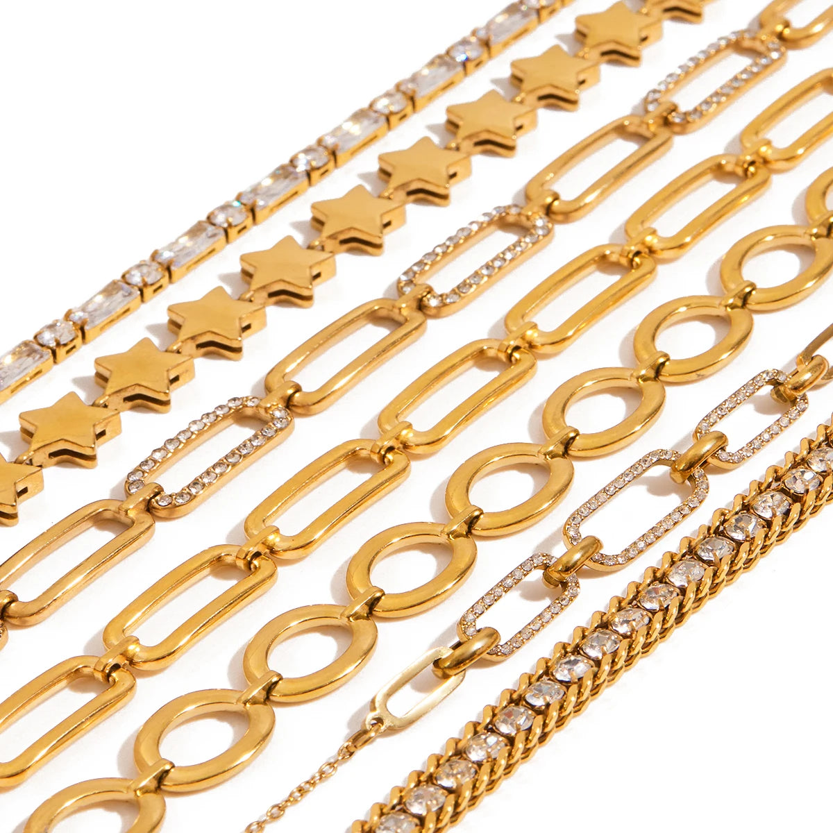 Youthway Zircon Star Metal Chain Bracelet Bangle Gold Plated Stainless Steel Watproof Summer Trendy Wrist Jewelry For Women