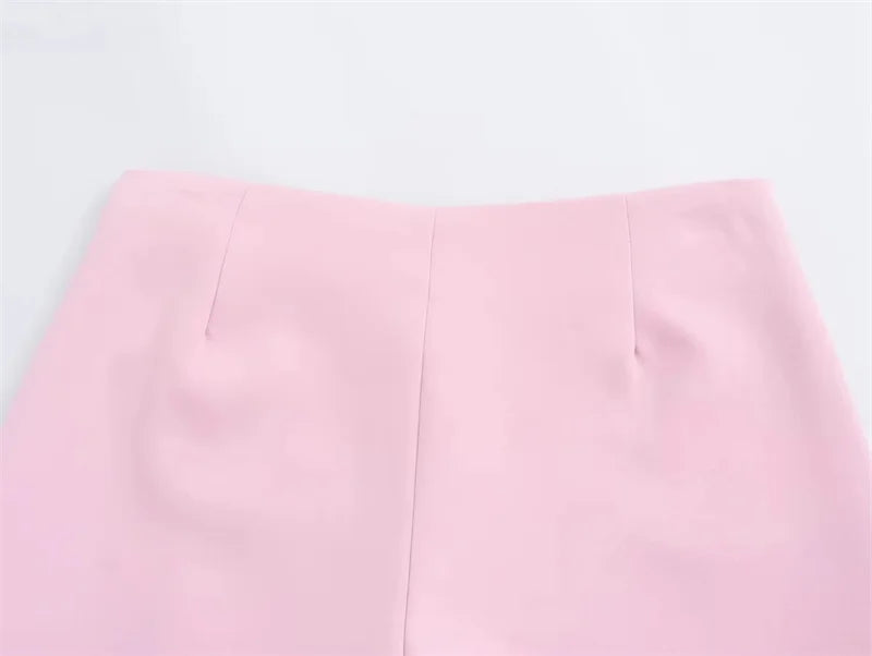 MUJER 2025 Pink White Mini Skirt Woman Fashion Bow Skort For Women Summer Slit Short Skirt Woman Split High Waist Skirt Shorts