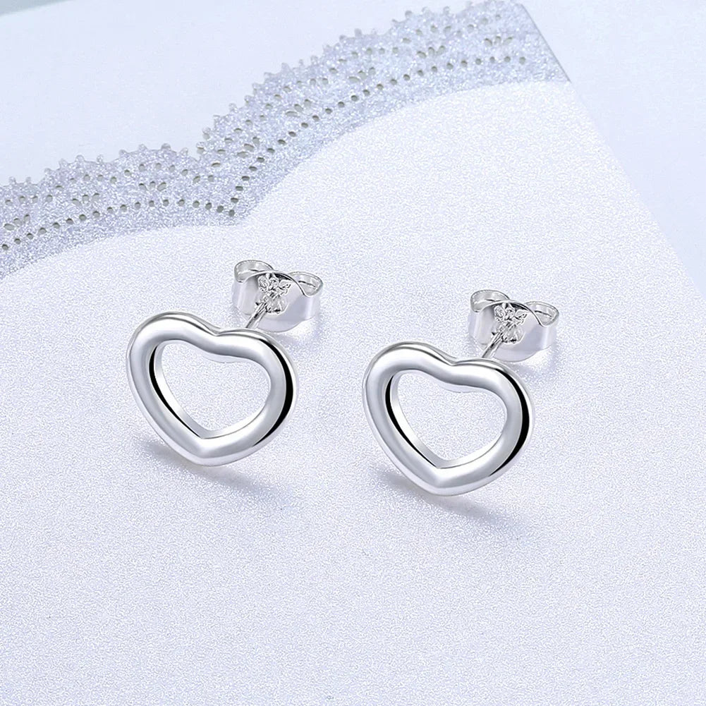 925 Silver Heart Shape Earrings Women Exquisite Student Jewelry Accessories