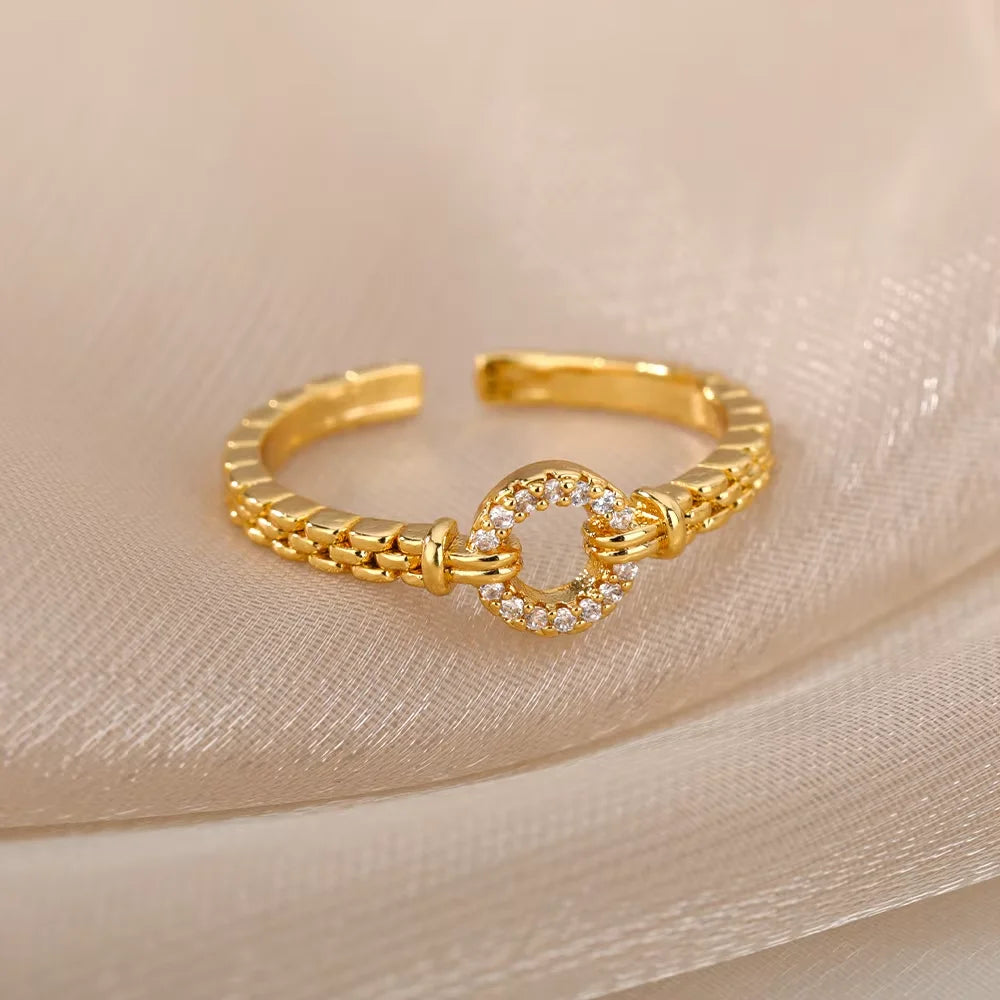 Chic Gold Zircon Ring for Women – Fashion Stainless Steel Jewelry
