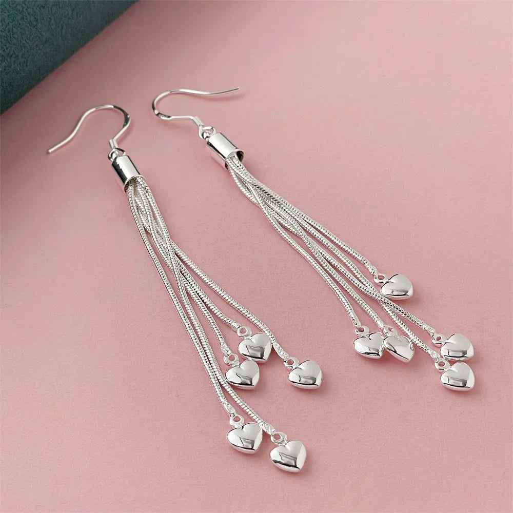 925 Silver Heart Shape Earrings Women Exquisite Student Jewelry Accessories