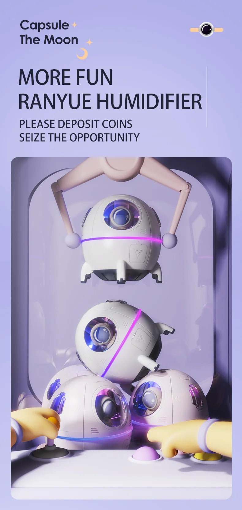 220mL Space Capsule Air Humidifier USB Plug in Rechargeable Mist Aromatherapy Water Diffuser 7 Colors Atmosphere Light