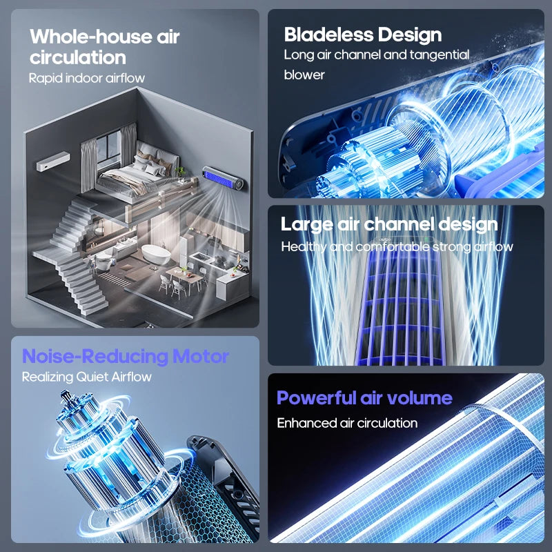 KINSCOTER Portable Air Conditioner Fan 2000mAh Quiet Desktop Tower Fan Wall Non-drilling Circulating Fan 3 Speeds Adjustable