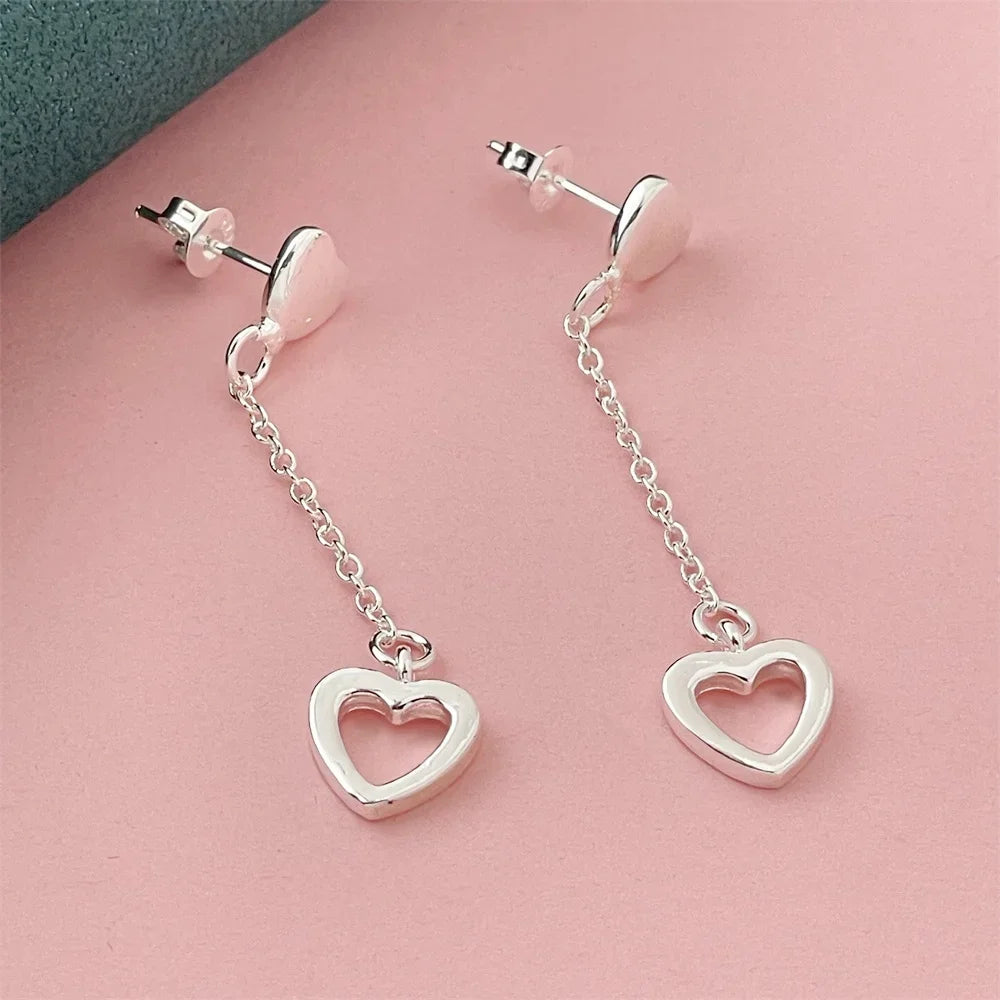 925 Silver Heart Shape Earrings Women Exquisite Student Jewelry Accessories