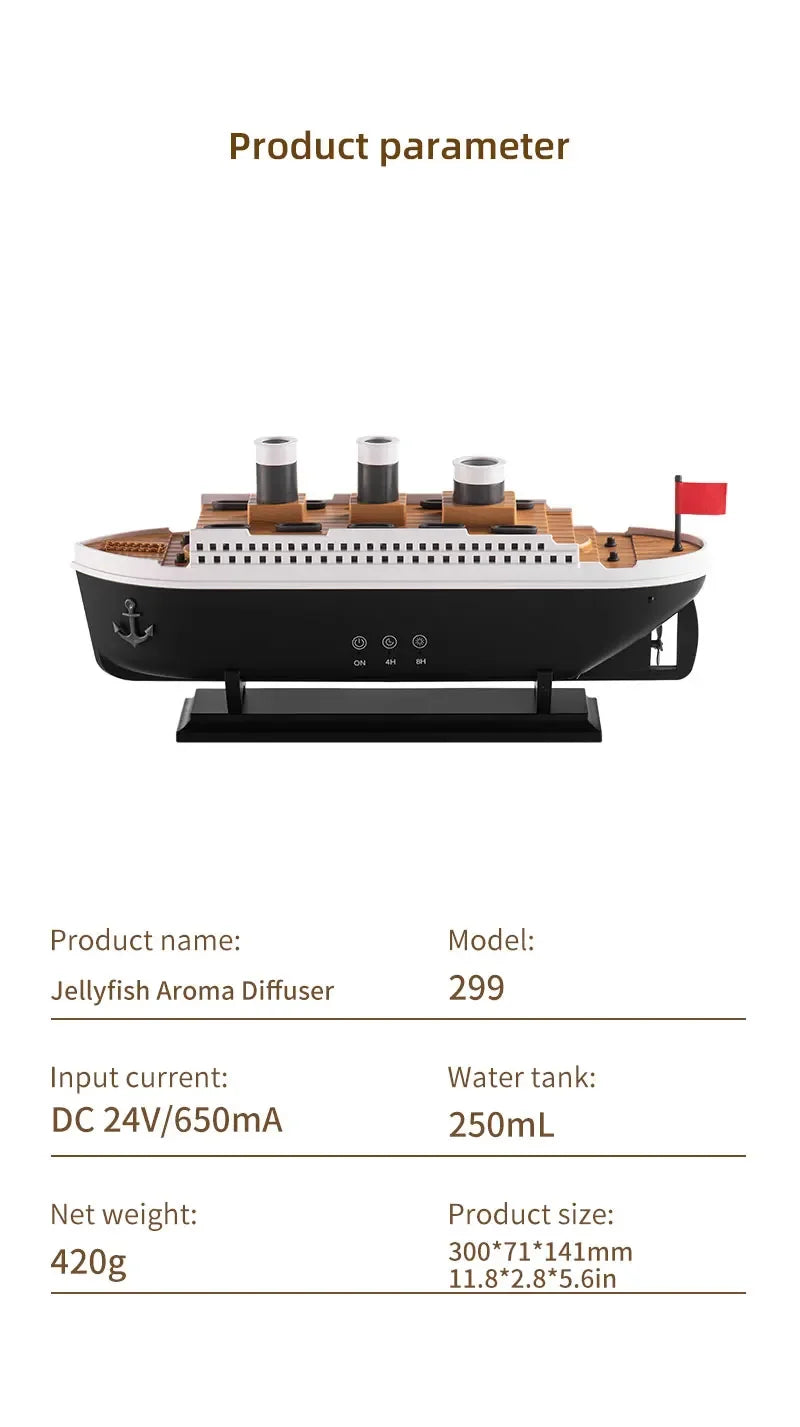Titanic Ship Model Air Humidifier Home 250ml Remote Control Essential Oil Jellyfish Smoke Ring Spray Aroma Diffuser Humidifiers