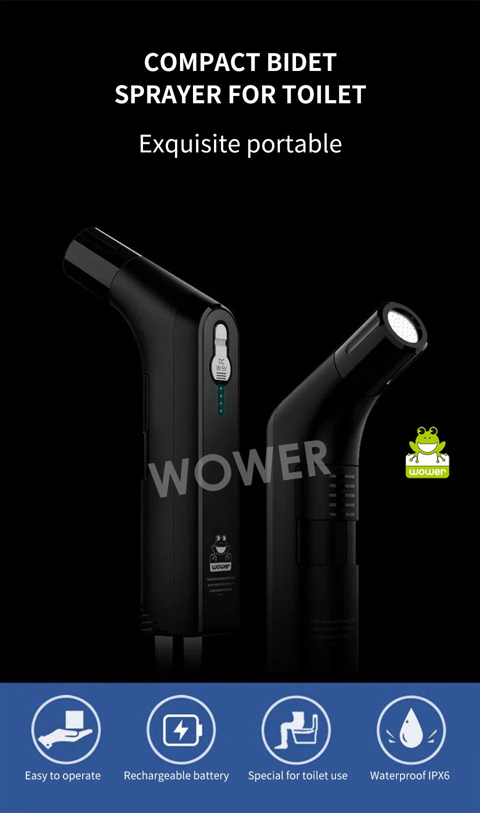 2.5L Portable Electric Bidet Rechargeable Shataf Hand Bidet Butt Sprayer for Personal Hygiene Cleaning Travel Camping Bidet